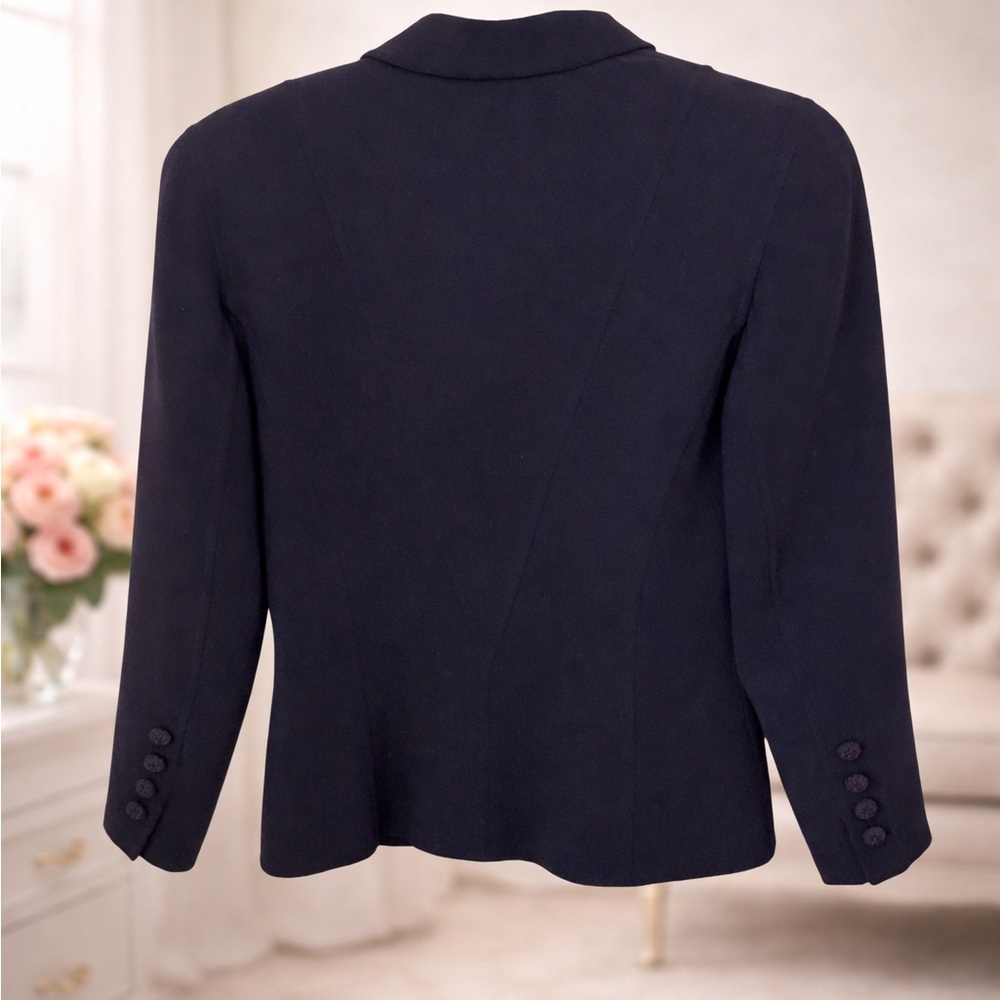 Oscar de la Renta 100% Wool Skirt Suit Navy Blue Made in Italy Size 4 - Picture 3 of 6